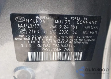 2018 Hyundai Elantra Limited from USA, damaged, VIN KMHD84LF8JU443116